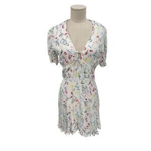 Maje Ramake Printed Mini Dress Ruffle Size 36 Small